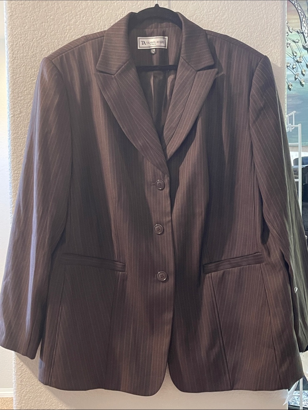 Travis Ayers Brown Pinstripe Suit Jacket